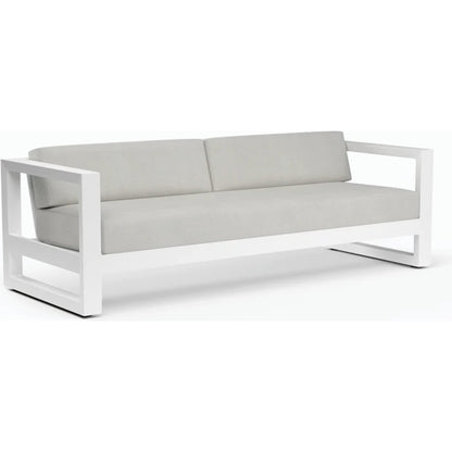 Newport Outdoor Sofa in Cast Silver by Sunset West in frost. Made from aluminum in a modern style.