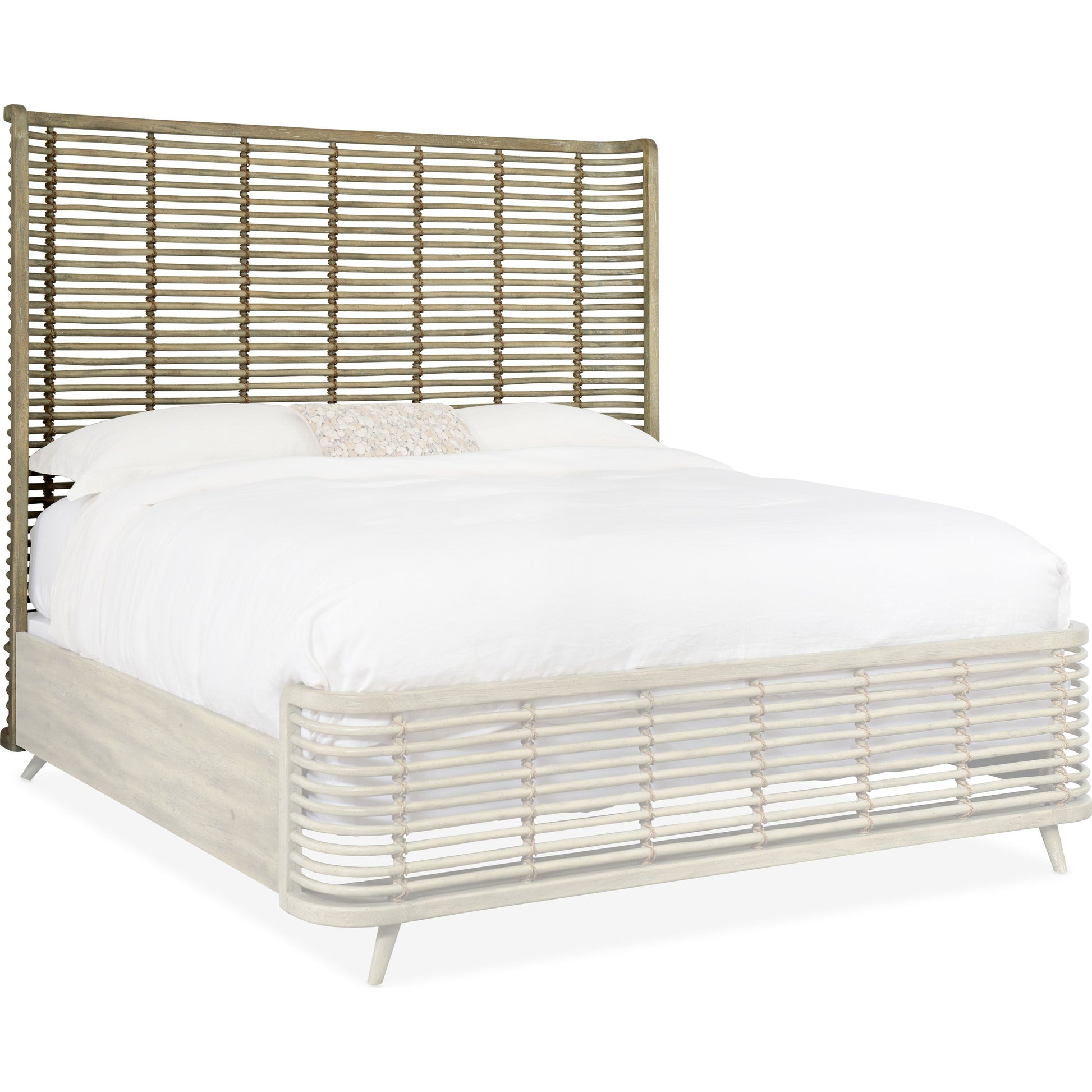 Surfrider Rattan Headboard by Hooker Furniture in driftwood. Made from rope in a coastal style.