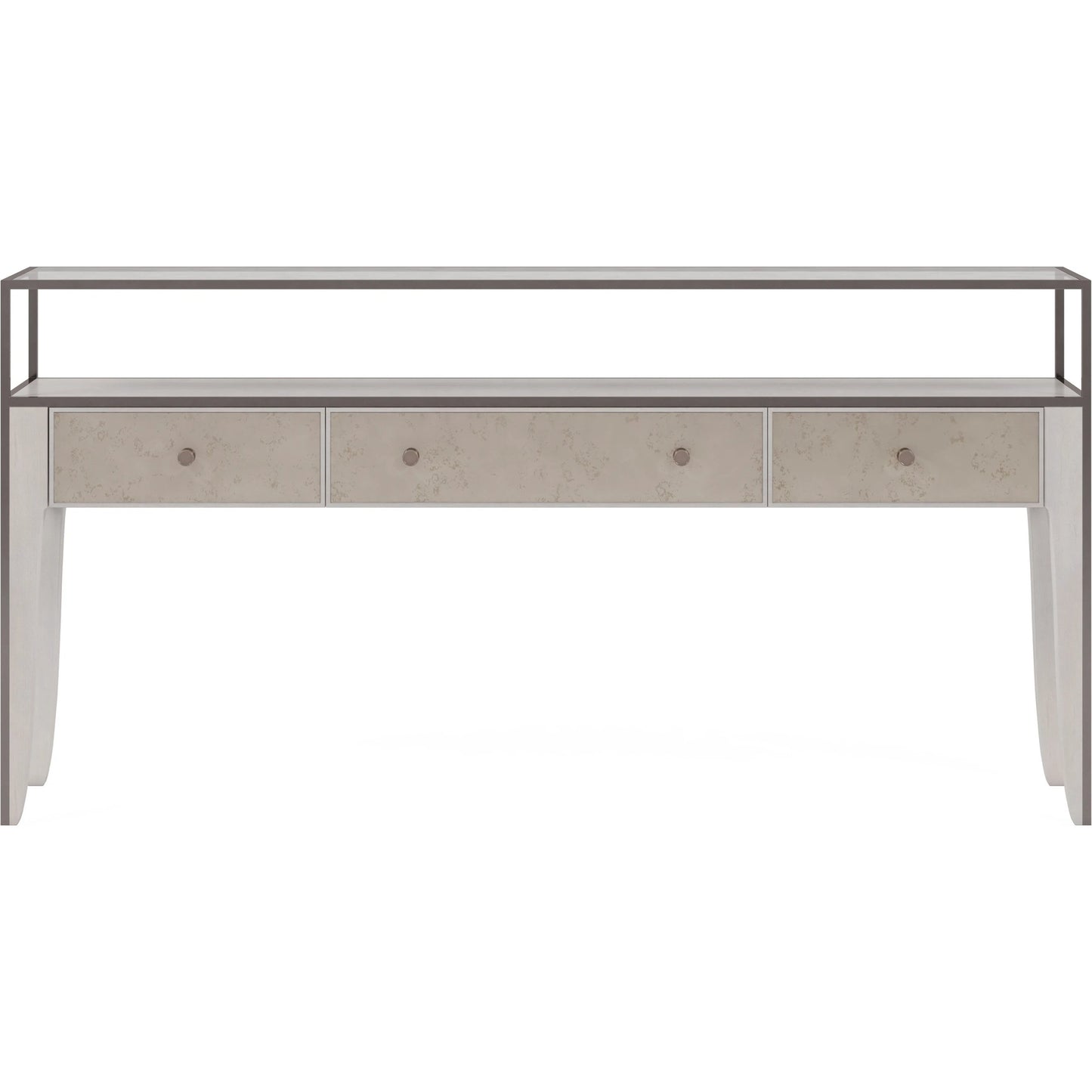 002 SI-2155802 | Additional Silo | Mezzanine Console Table by A.R.T. Furniture in dove gray. Made from parawood, poplar solids, maple veneer, mirror, glass, steel in a modern style.