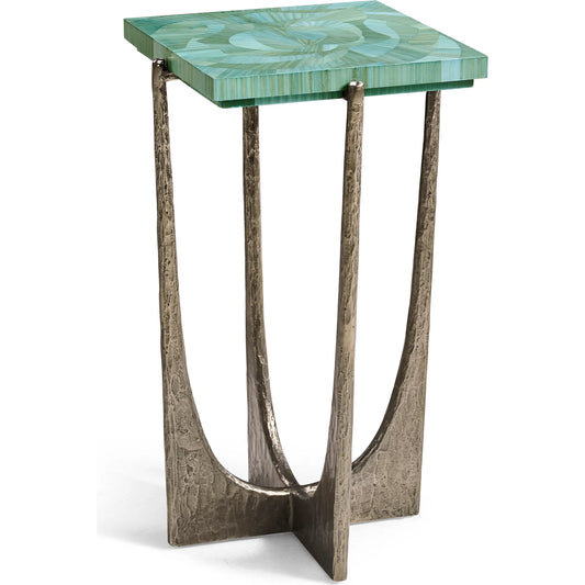 Seaglass Martini Table by Jonathan Charles in blue and blue straw. Made from stainless steel, plywood, straw in a unique style.