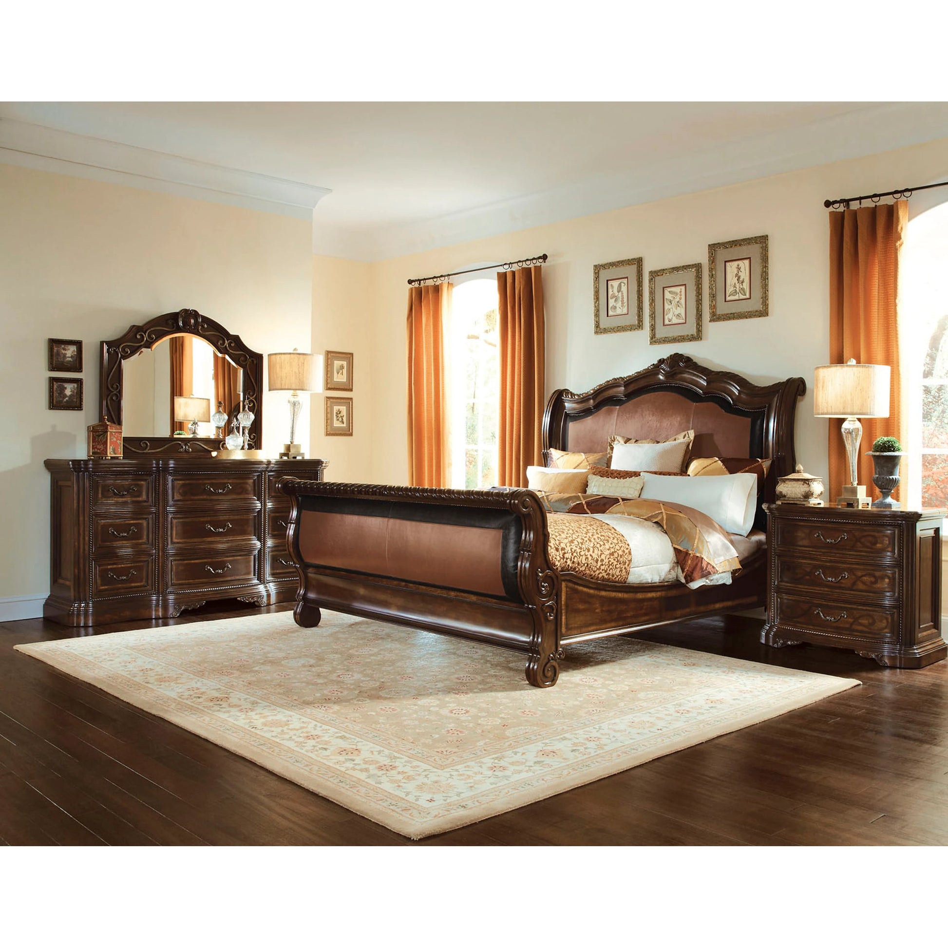 Valencia Upholstered Sleigh Bed by A.R.T. Furniture in brown and tuscan. Made from wood, veneer in a traditional style.