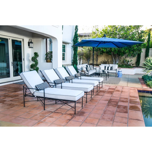 Provence Outdoor Chaise Lounge by Sunset West in pewter. Made from wrought iron in a modern style.