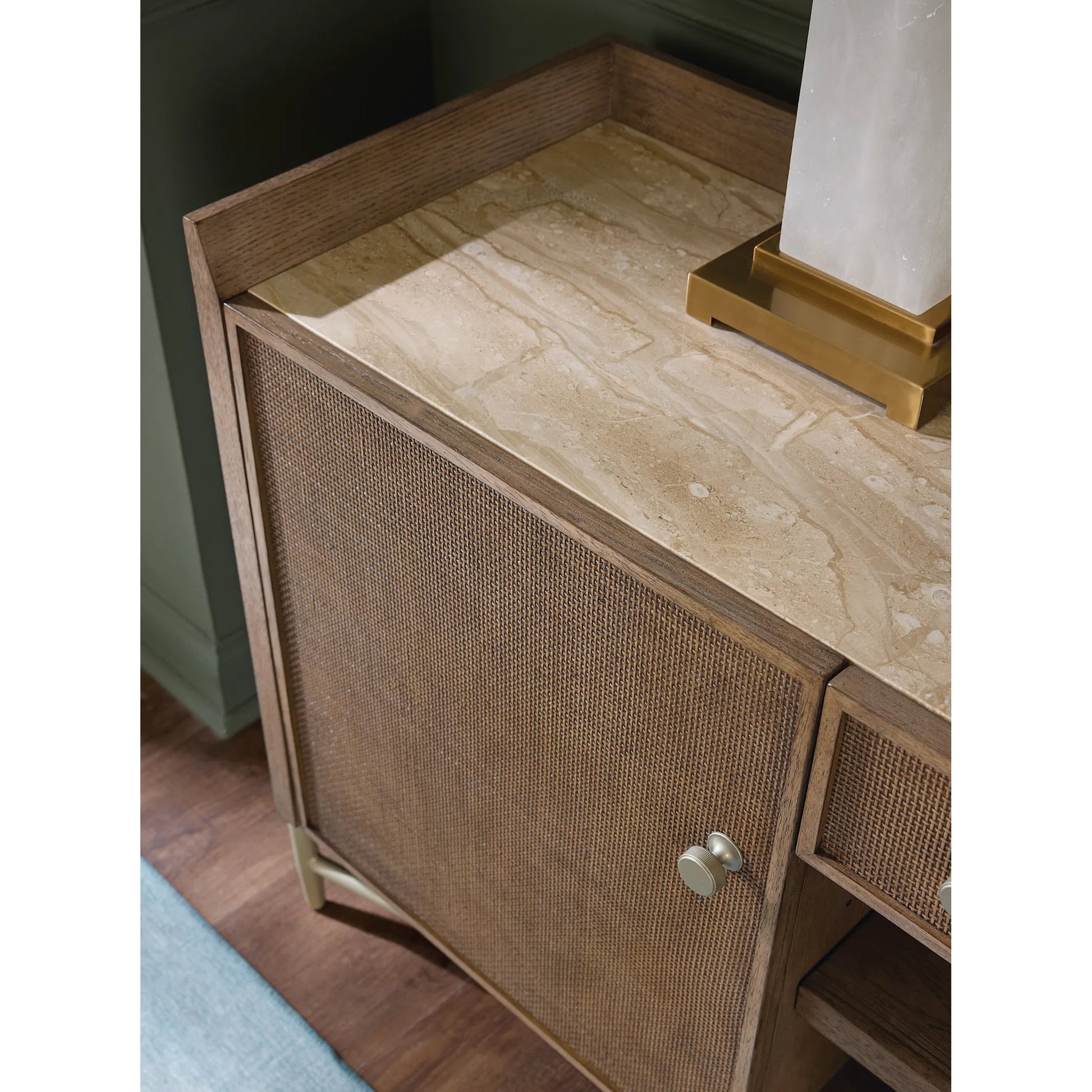 Sonnet Credenza by Hooker Furniture in medium wood and wren. Made from unique in a transitional style.