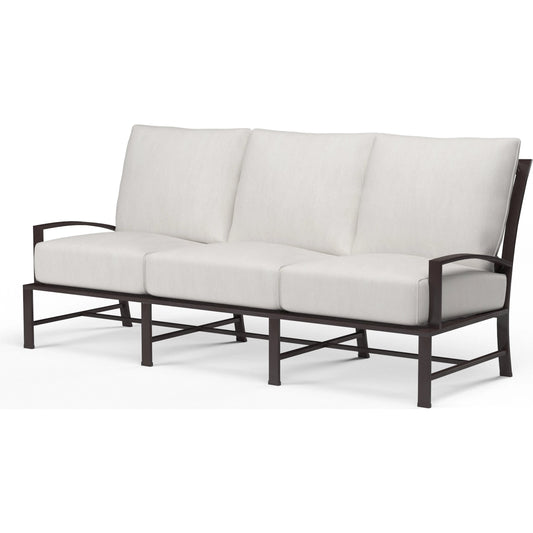 La Outdoor Jolla Sofa by Sunset West in espresso. Made from aluminum in a modern style.
