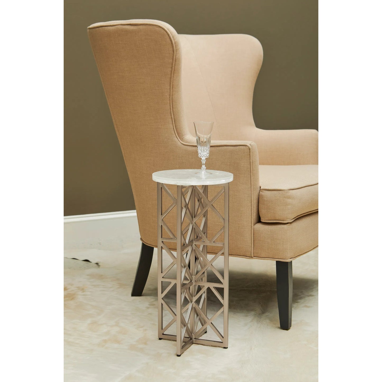 005 SI-2238750 | Lifestyle | Gypsum Stone-Top Drink Table with Metal Base by Pulaski Furniture in gypsum. Made from metal in a transitional style.