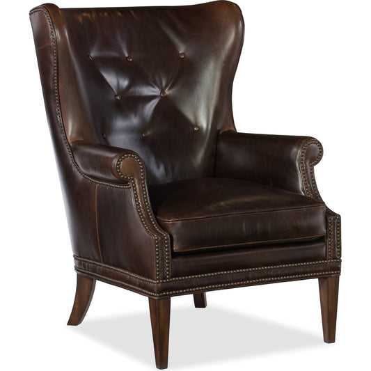 Maya Club Chair by Hooker Furniture in brown. Made from leather in a traditional style.