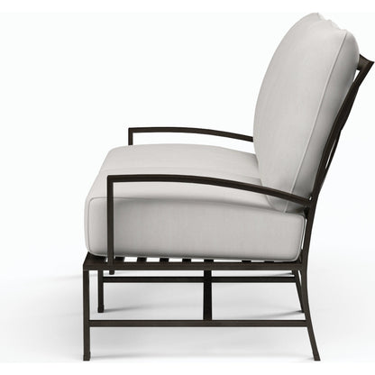 La Jolla Outdoor  Loveseat by Sunset West in browns. Made from aluminum in a modern style.