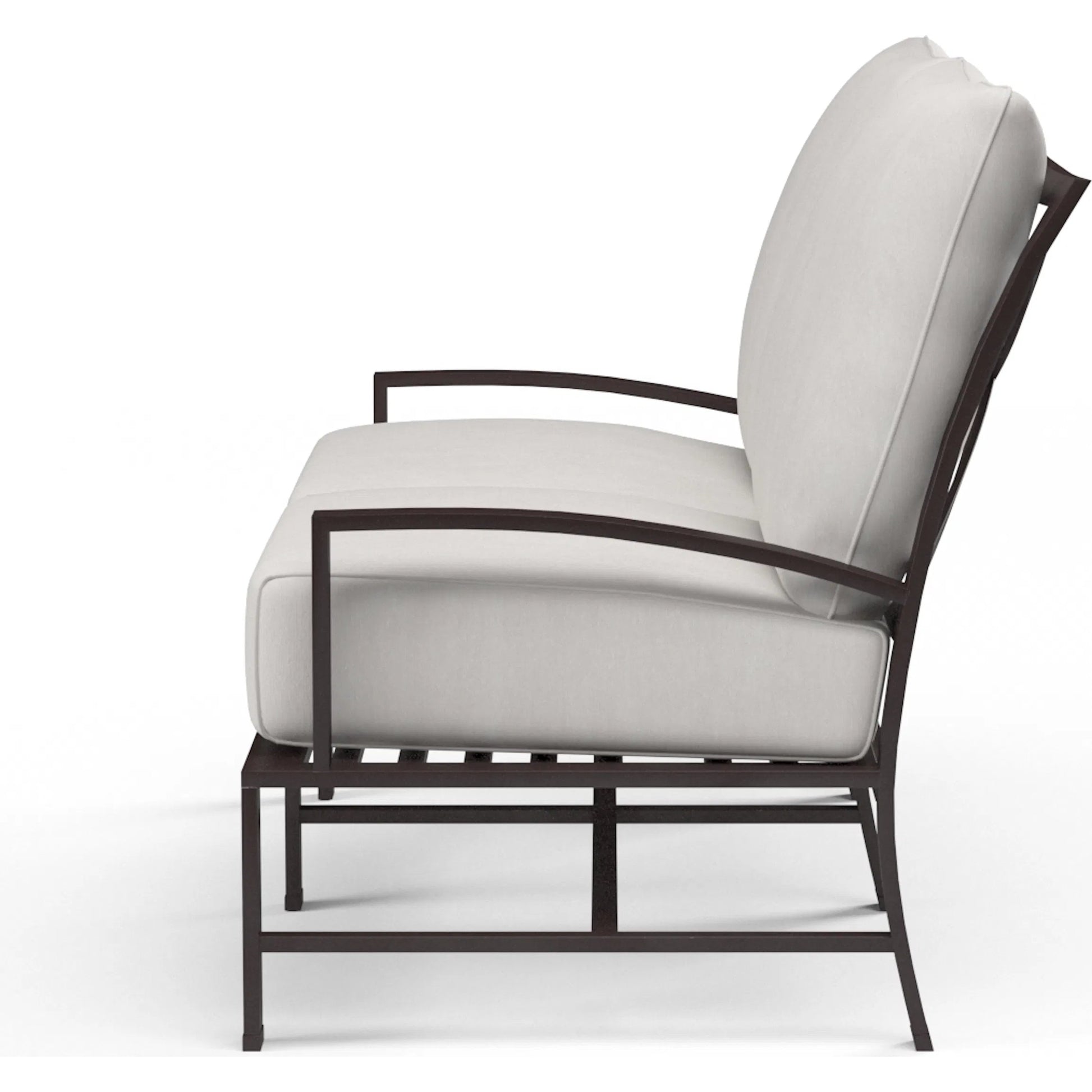 La Outdoor Jolla Loveseat by Sunset West in espresso. Made from aluminum in a modern style.
