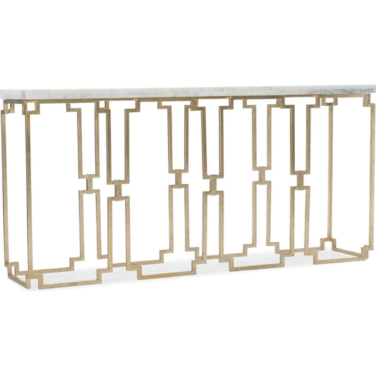 Evermore Console Table by Hooker Furniture in gold. Made from metal tube, metal bar, kalala white marble in a modern style.