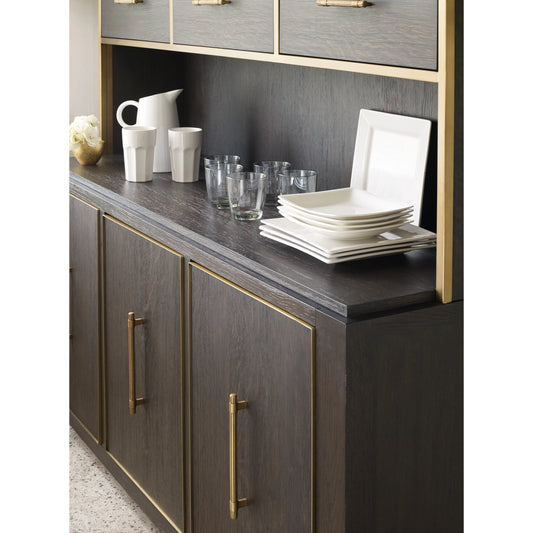Curata Buffet by Hooker Furniture in midnight brown. Made from white oak veneers in a transitional style.