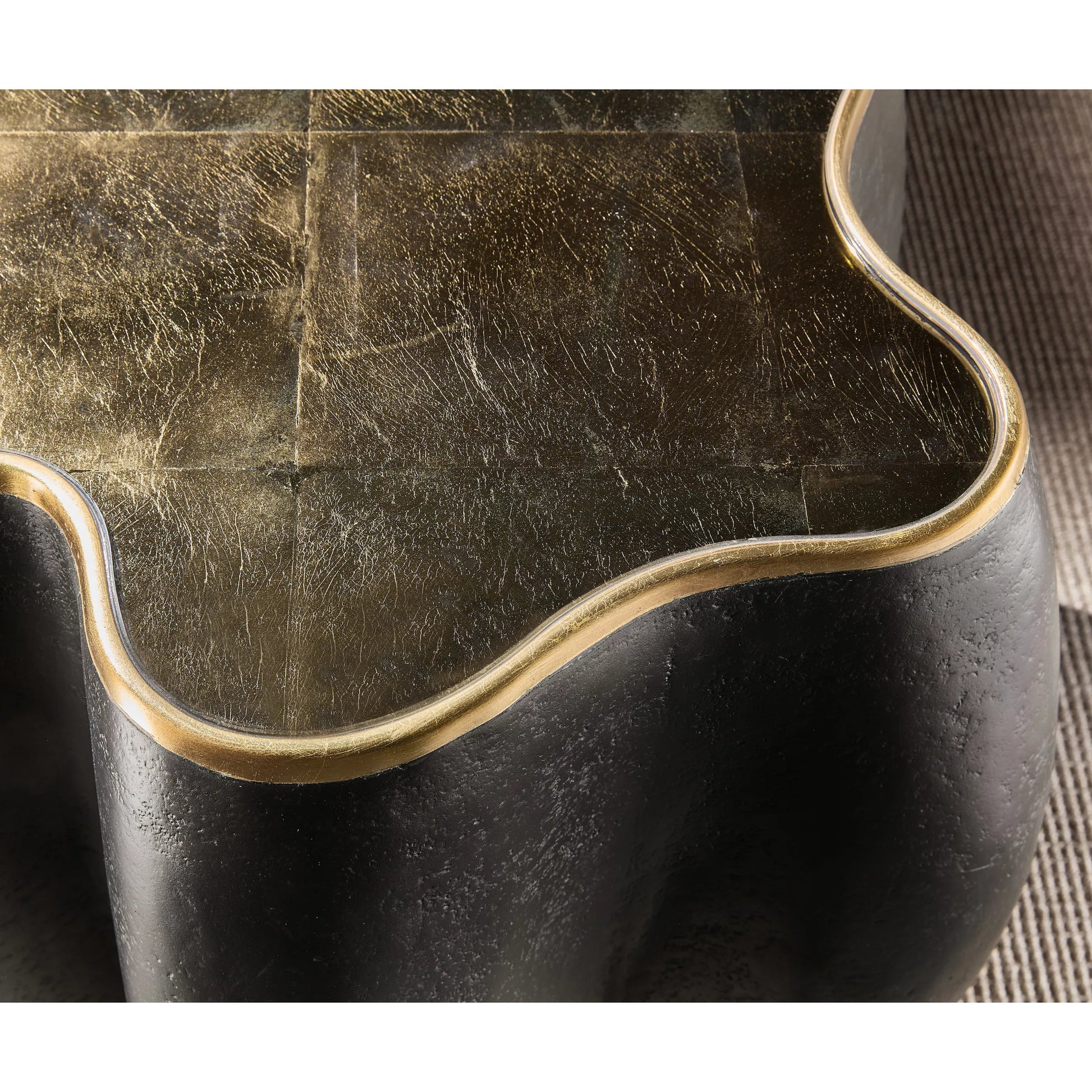 Melange Even and Flow Round End Table by Hooker Furniture in black, gold accents. Made from resin, glass in a modern style.