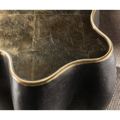 Melange Even and Flow Round End Table by Hooker Furniture in black, gold accents. Made from resin, glass in a modern style.