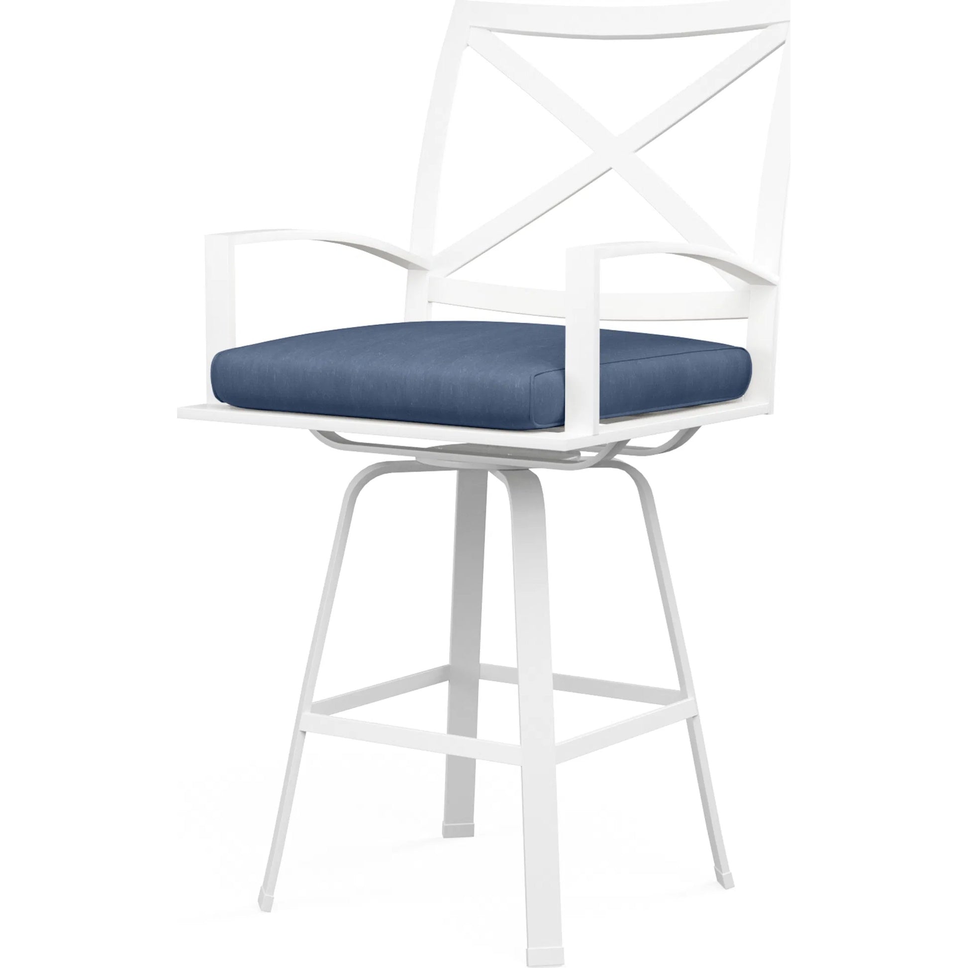 Bristol Outdoor Swivel Counter Stool in Canvas Flax w/ Self Welt by Sunset West. Made from aluminum in a modern style.