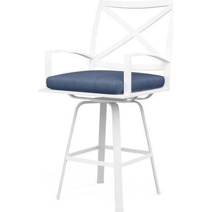 Bristol Outdoor Swivel Counter Stool in Canvas Flax w/ Self Welt by Sunset West. Made from aluminum in a modern style.