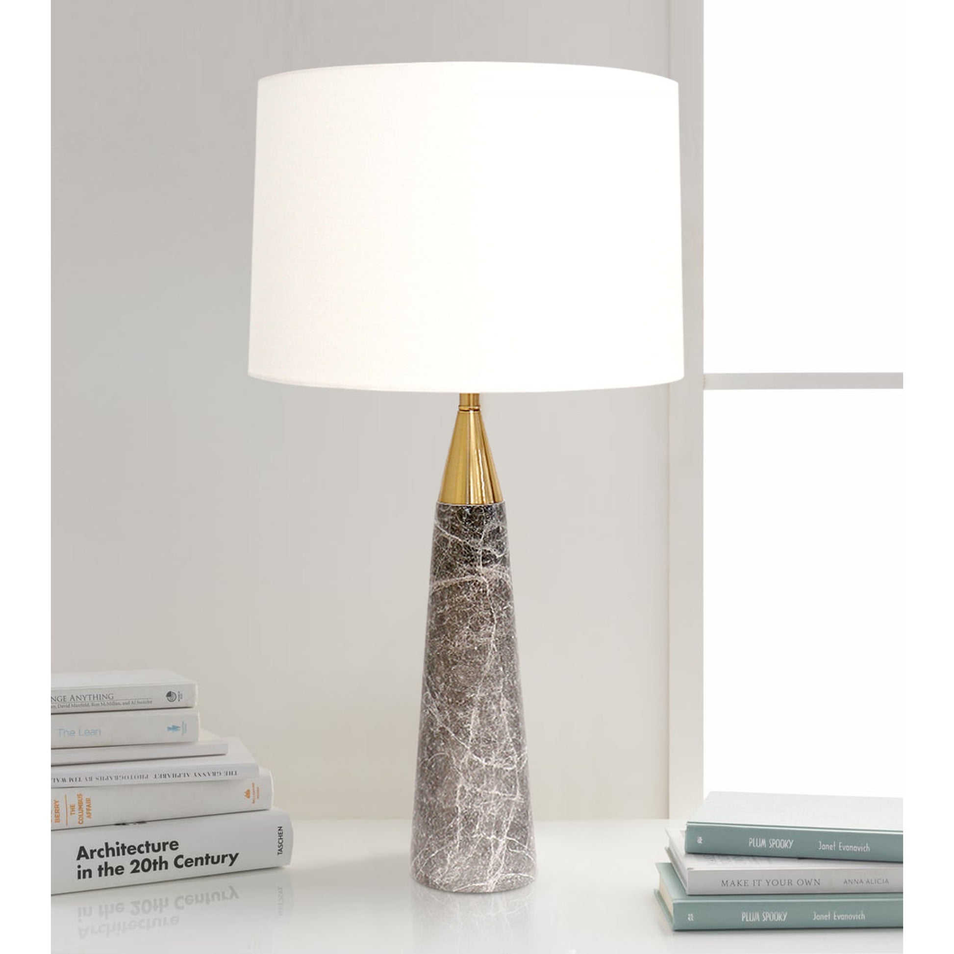 Marble Radiance Table Lamp by Pasargad Home in gold and gray. Made from marble in a transitional style.