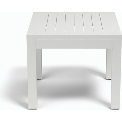 Naples Outdoor End Table by Sunset West in white. Made from aluminum in a modern style.