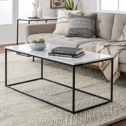 Aryaa Coffee Table by Livabliss in brown and powder coatedwood finish. Made from top: wood, base: 100% metal in a modern style.