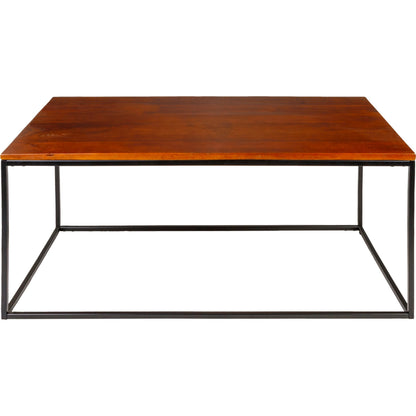 Aryaa Indoor/Outdoor Coffee Table by Livabliss in brown and powder coatedwood finish. Made from top: wood, base: 100% metal in a modern style.