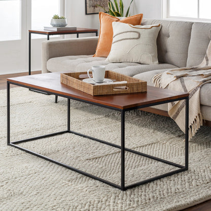 Aryaa Coffee Table by Livabliss in brown and powder coatedwood finish. Made from top: wood, base: 100% metal in a modern style.