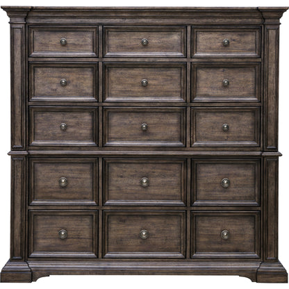 Woodbury 15-Drawer Master Chest by Pulaski Furniture in cowboy boots brown. Made from rubberwood in a traditional style.