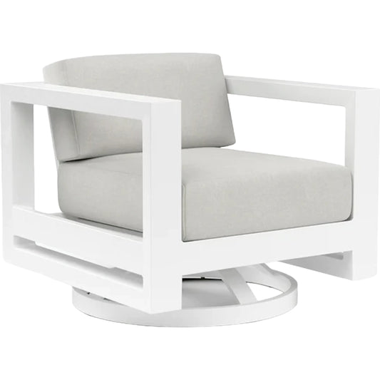 Newport Outdoor Swivel Club by Sunset West in frost. Made from aluminum in a modern style.