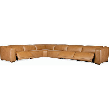 Fresco 6 Seat Power Recline Sectional by Hooker Furniture in brown. Made from leather in a traditional style.