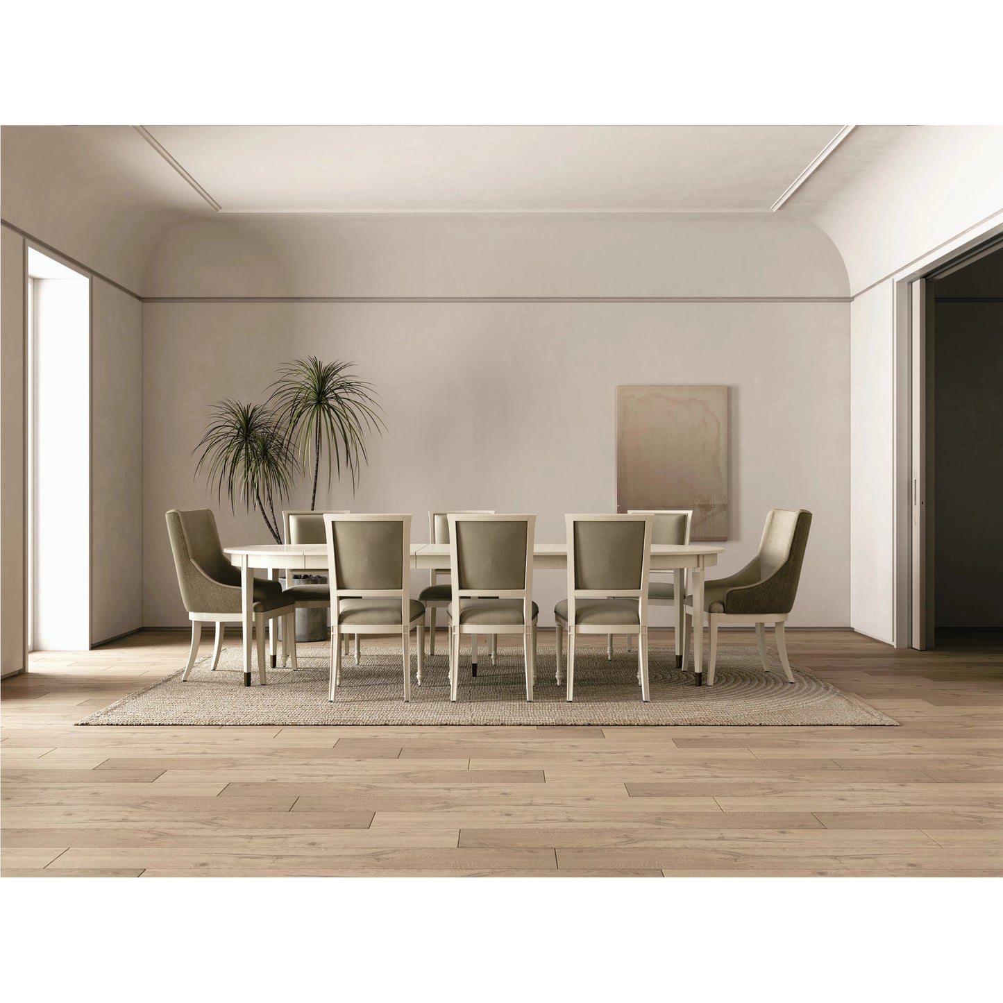 008 SI-2186318 | Lifestyle | Timeless Synodic Swedish Dining Table by Jonathan Charles in london mist. Made from acacia, brass in a unique style.