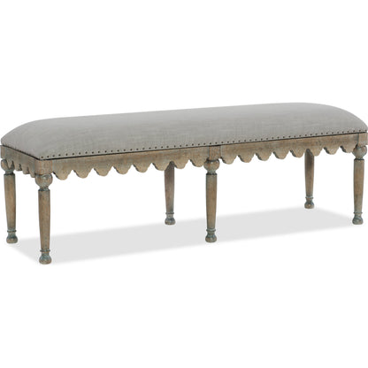 Madera Bed Bench by Hooker Furniture in grey and light brown, soft gray. Made from fabric in a traditional style.