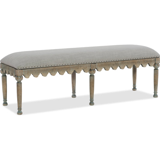 Madera Bed Bench by Hooker Furniture in grey and light brown, soft gray. Made from fabric in a traditional style.