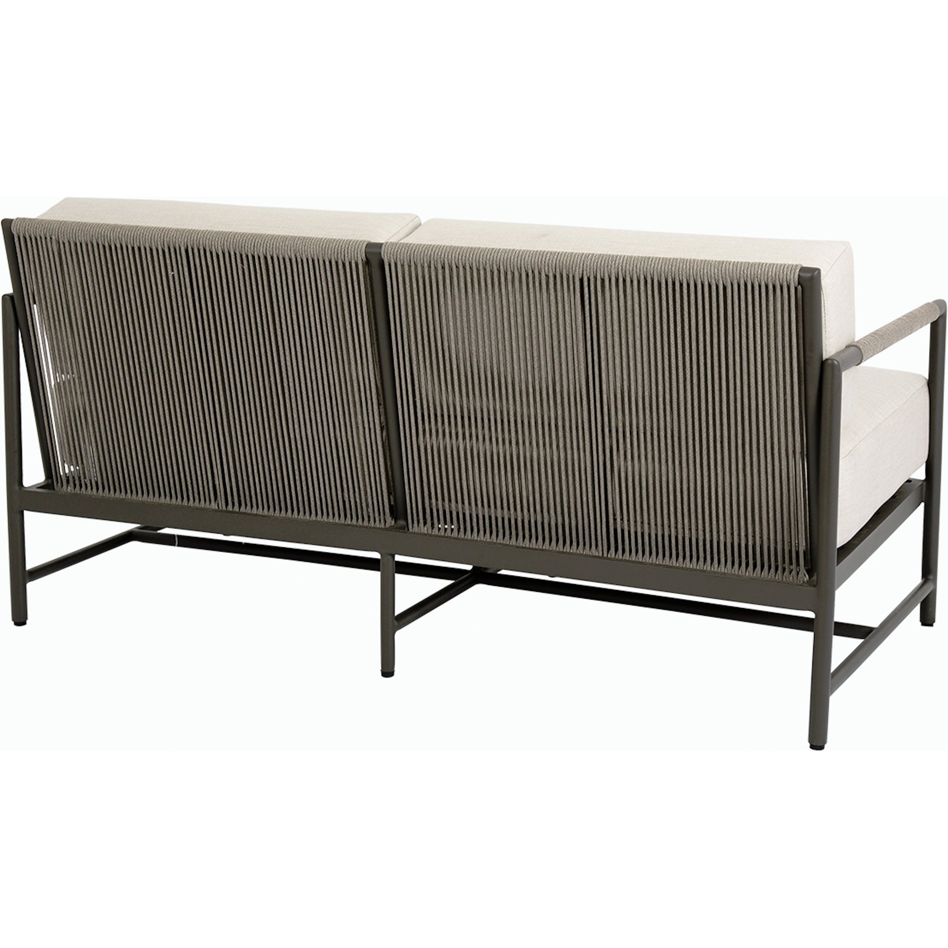 Pietra Outdoor Loveseat by Sunset West in graphite. Made from olefin rope in a modern style.