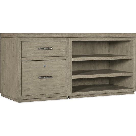 Linville Falls Credenza with Small File and Open by Hooker Furniture in mink, antique pewter. Made from oak veneers in a modern style.