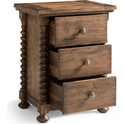 Tamarisk 3 Drawer Narrow Nightstand by Jonathan Charles in medium spain walnut. Made from main acacia in a unique style.