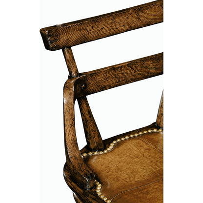 Buckingham Oak Studded Leather Barstool by Jonathan Charles in brown and dark brown tudor oak. Made from oak in a rustic style.