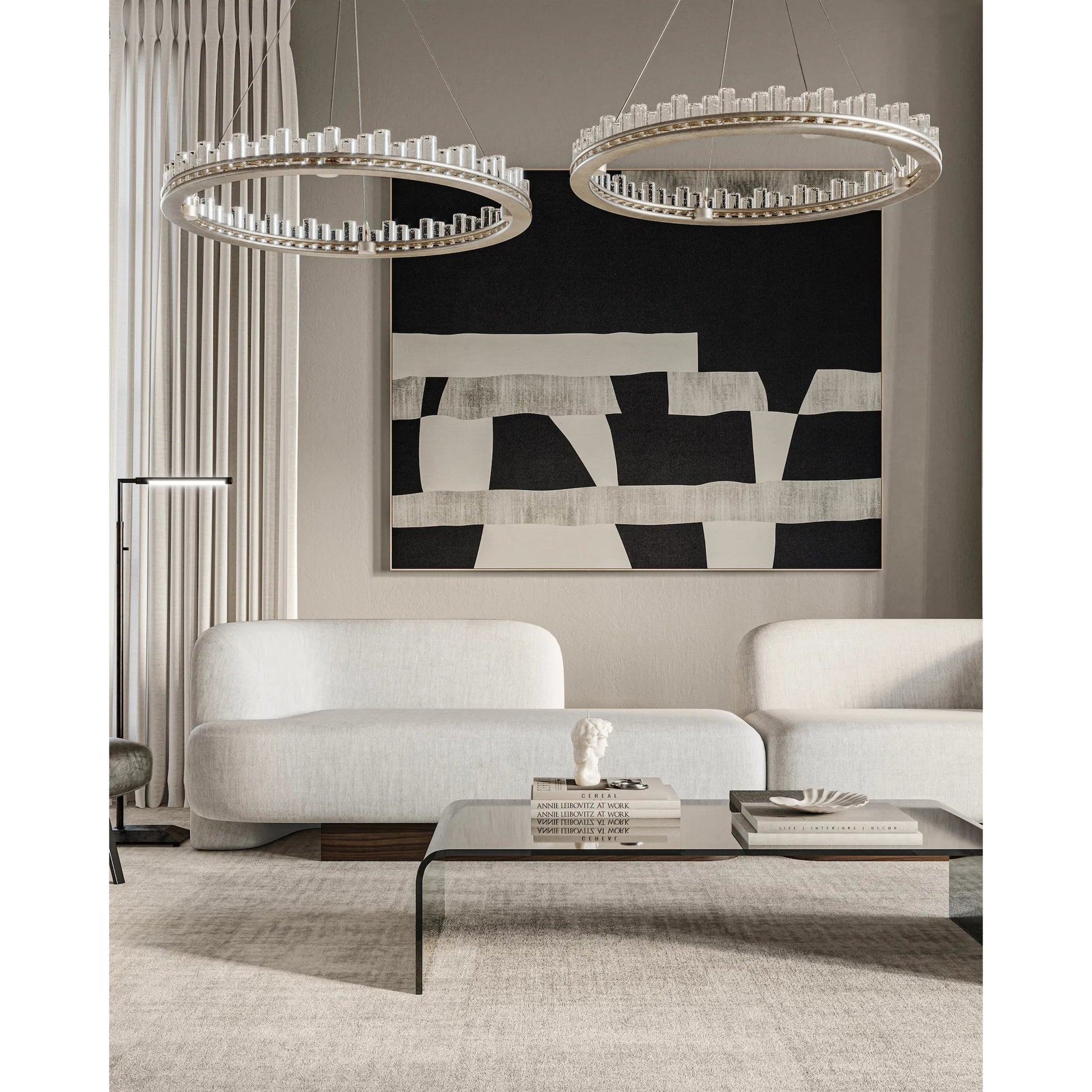 Pleiades Chandelier by Currey and Company in contemporary silver leaf, contemporary silver, clear. Made from wrought iron, seeded crystal in a modern style.