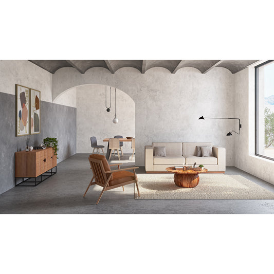 Harper Lounge Chair by Moe's Home Collection in camel, white oil. Made from top grain leather, solid oak wood in a modern style.