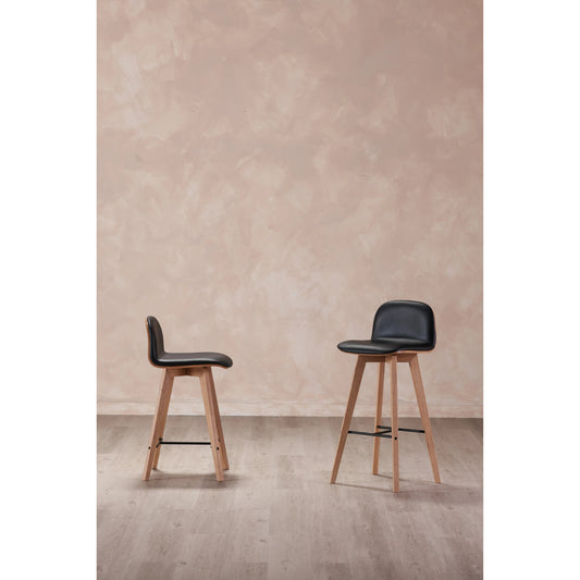 Napoli Leather Barstool by Moe's Home Collection in black. Made from upholstery: 100% top-grain leather, solid oak, metal frame, bentwood seat, foam in a modern style.