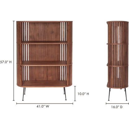 Henrich Bookshelf by Moe's Home Collection in oil. Made from solid wanut, walnut veneer shelves, steel legs in a modern style.