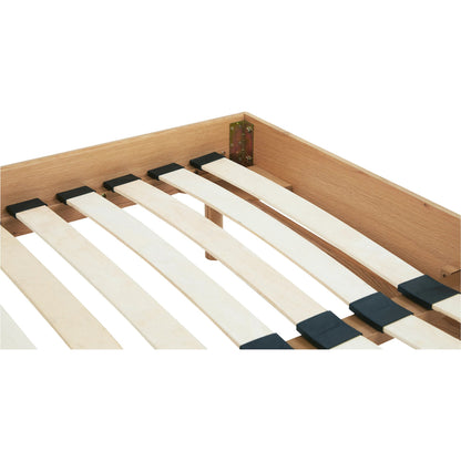 Colby Bed by Moe's Home Collection in camel and soap lacquer. Made from upholstery: 100% top, top grain leather, solid oak leg, headboard frame, oak veneer over mdf bed frame in a traditional style.