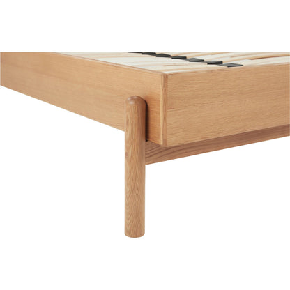 Colby Bed by Moe's Home Collection in camel and soap lacquer. Made from upholstery: 100% top, top grain leather, solid oak leg, headboard frame, oak veneer over mdf bed frame in a traditional style.