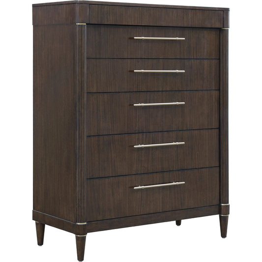 Asher Park 6 Drawer Chest by Pulaski Furniture in piano brown. Made from eucalyptus veneers in a unique style.