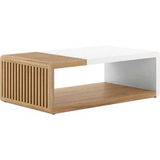 Portico Rectangular Cocktail Table by A.R.T. Furniture in sienna, white plaster. Made from parawood solids, mindi veneers, resin in a modern style.