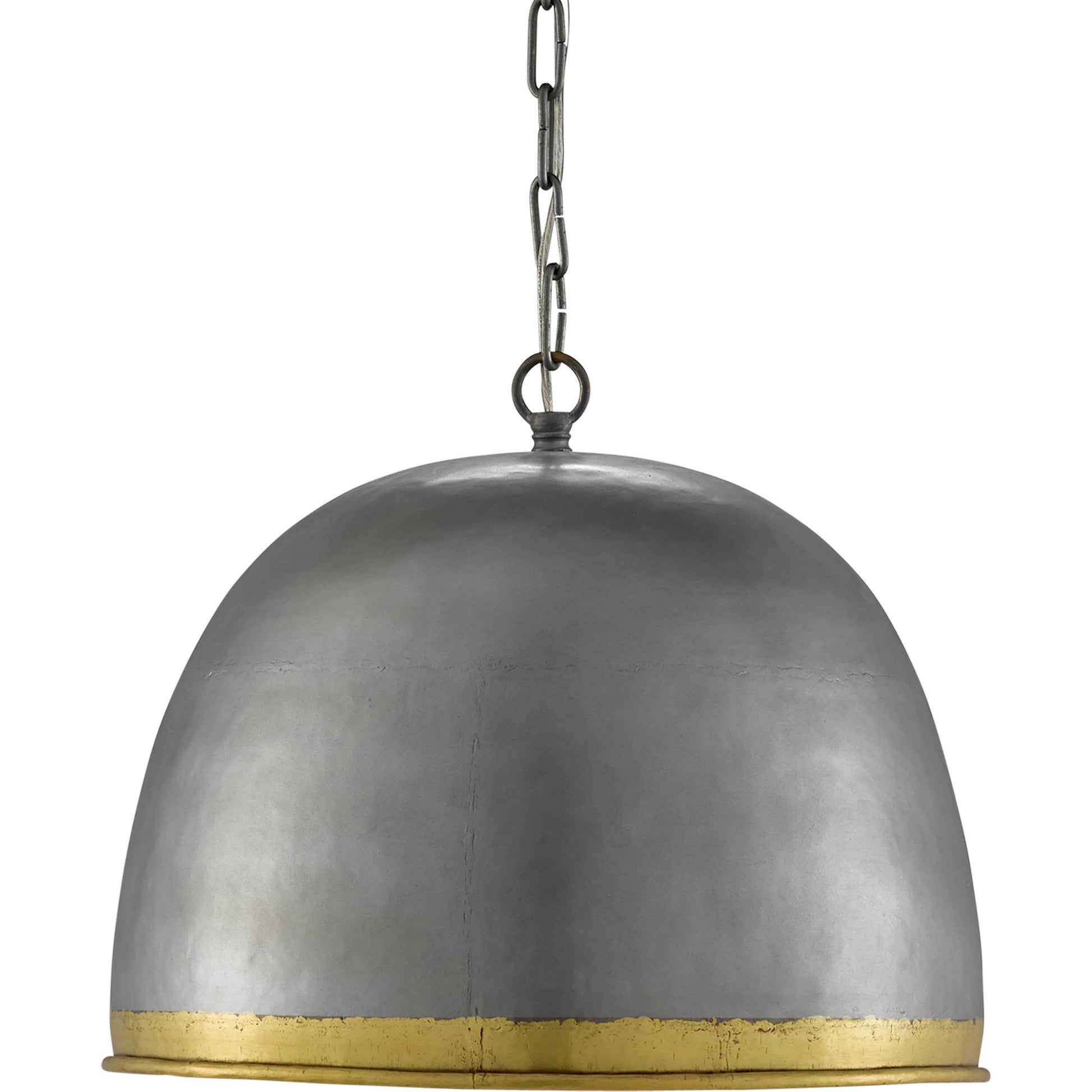 Matute Pendant by Currey and Company in pewter, polished brass. Made from iron, brass in a modern style.