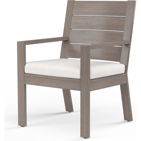 Laguna Outdoor Dining Chair by Sunset West in driftwood. Made from aluminum in a modern style.