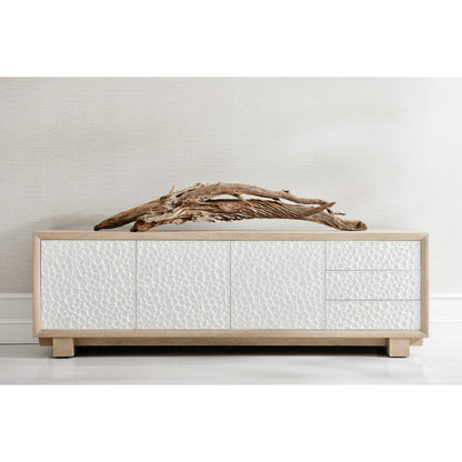 Water Pelagic Cast Metal Entertainment Console by Jonathan Charles in bleached oak. Made from oak, cast metal in a modern style.