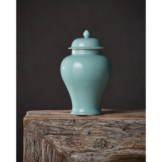 Celadon Green Temple Jar by Currey and Company in celadon green. Made from porcelain in a modern style.