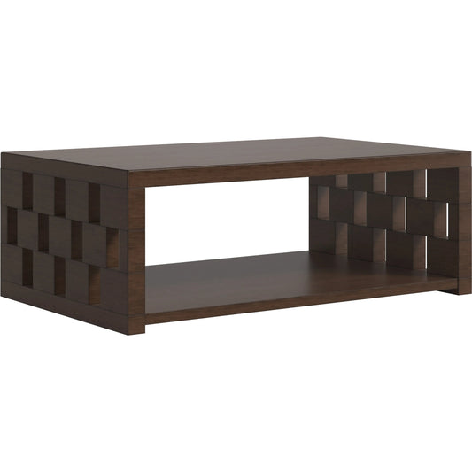 Verge Rectangular Cocktail Table by A.R.T. Furniture in handcrated walnut. Made from poplar, parawood solids, walnut veneer in a unique style.