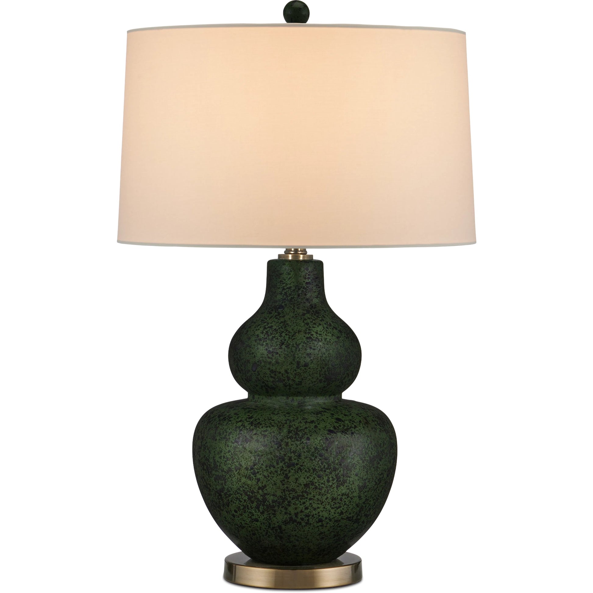 Kinnaird Table Lamp by Currey and Company in moss green, antique brass. Made from ceramic, metal in a modern style.
