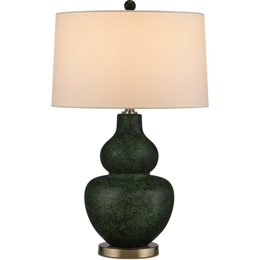 Kinnaird Table Lamp by Currey and Company in moss green, antique brass. Made from ceramic, metal in a modern style.