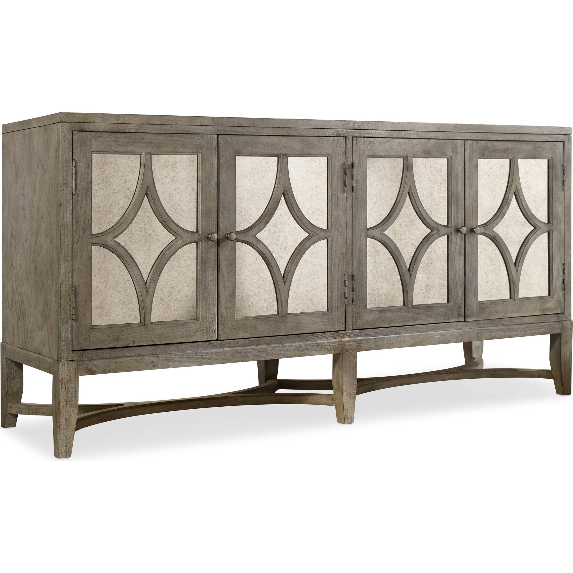Diamante Console by Hooker Furniture in light wood. Made from cherry veneers with antique mirror in a modern style.