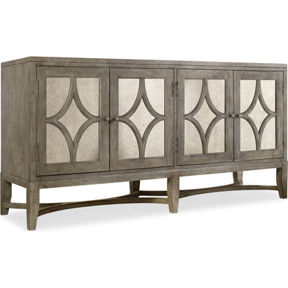 Diamante Console by Hooker Furniture in light wood. Made from cherry veneers with antique mirror in a modern style.